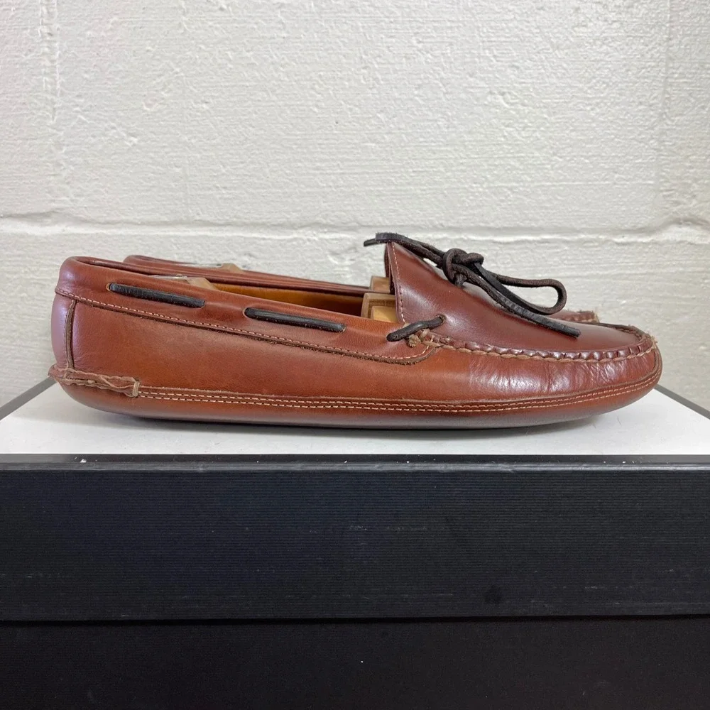 LL Bean Moccasin Slippers Brown Leather Double Sole Slip On Men's Size 10 D